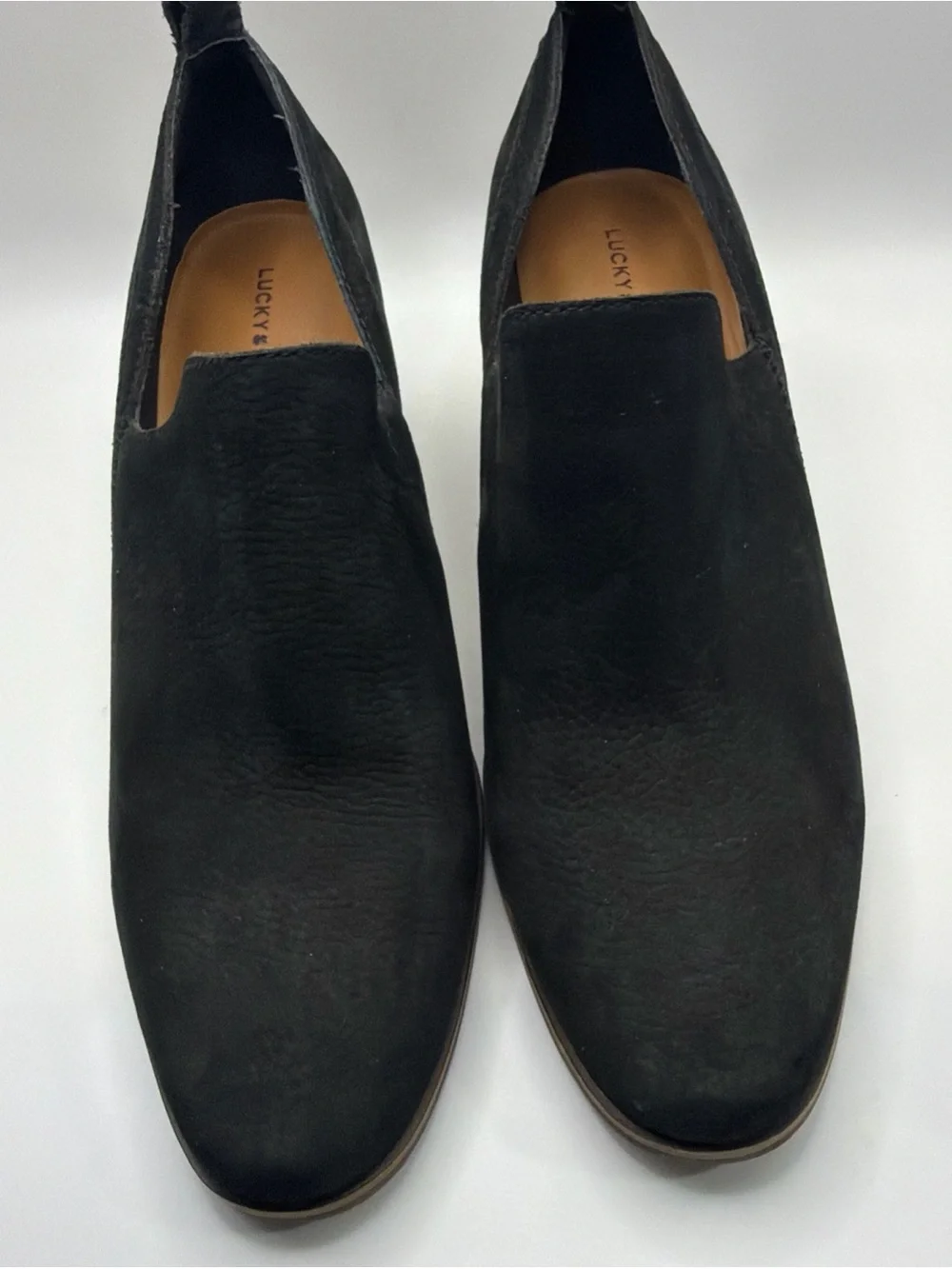 Lucky Brand Vennia Womens Size9.5 Black  Suede Leather Block Heel Booties Boots